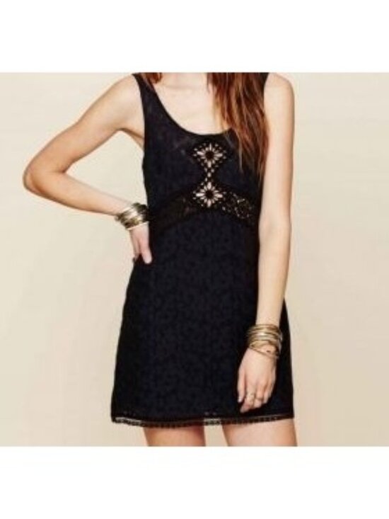 Free People Dresses & Skirts - Free People Daisy Chain Lace Crochet Trim Mini Dress Black L Whimsygoth Boho